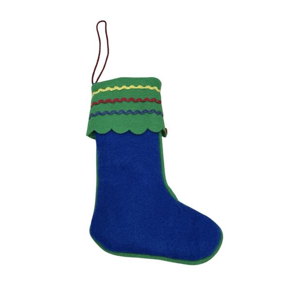 Vintage 7” Felt Christmas Stocking Embroidered Yellow Stars Appliqués Buttons - Picture 4 of 10